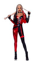 Chaos Cutie Women’s Halloween Costume – 2 Piece Two-Tone Zip-Up Catsuit with Belt and Garter