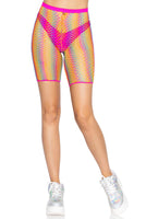 Ombre rainbow woven net biker shorts