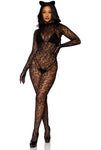 Seamless Leopard Net Gloved Catsuit