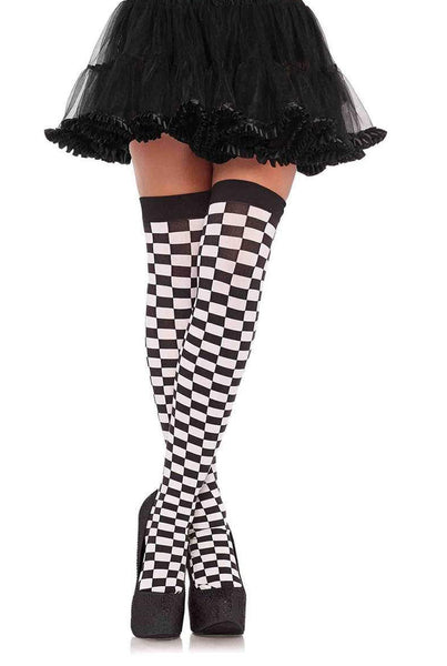 Checkerboard Thigh High Stockings