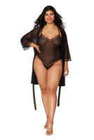 Stretch mesh teddy and lingerie robe set
