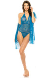 Two pc Mesh with Teddy Lace Robe