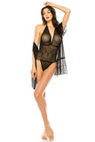 Two pc Mesh with Teddy Lace Robe